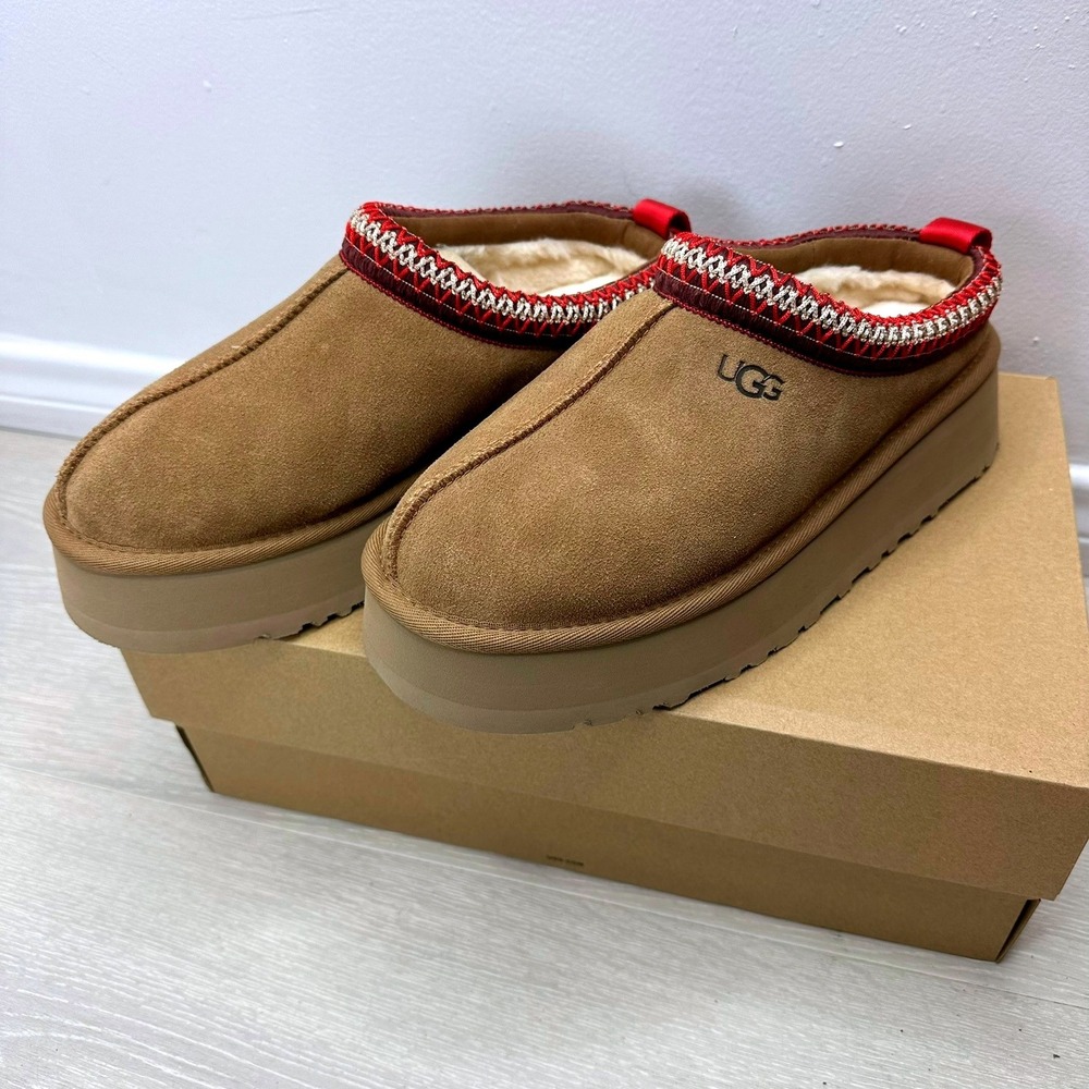 UGG Tazz Platform Slipper Women Size 8 Chestnut 1122553 Comfort Suede Clog - Picture 5 of 11